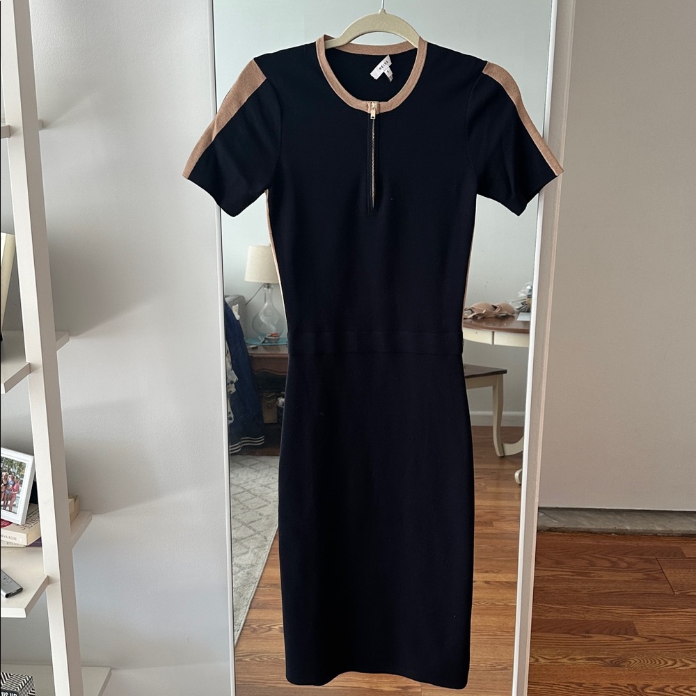 Dark navy and Tan Short Sleeve Dress
